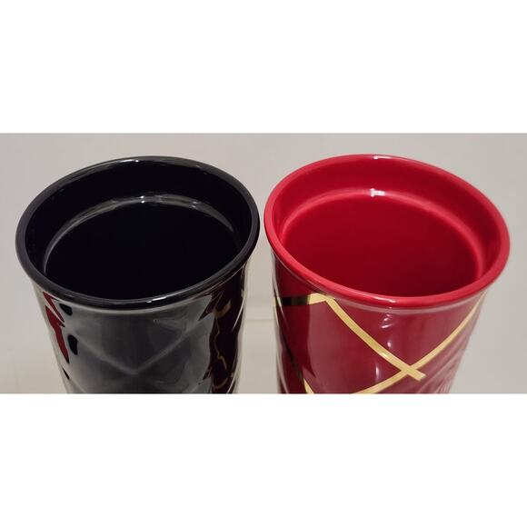 Starbucks Quilted Red Gold & Black Red Ceramic Tumblers Set Of 2 - Picture 5 of 12
